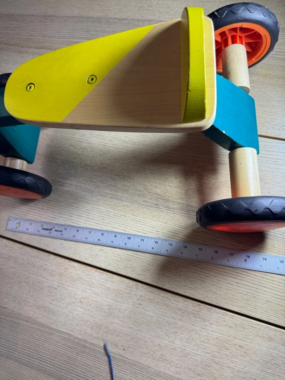 B. toys Smooth Rider Wooden Toddler Bike 18m+ Teal Yellow Orange 90lb Max